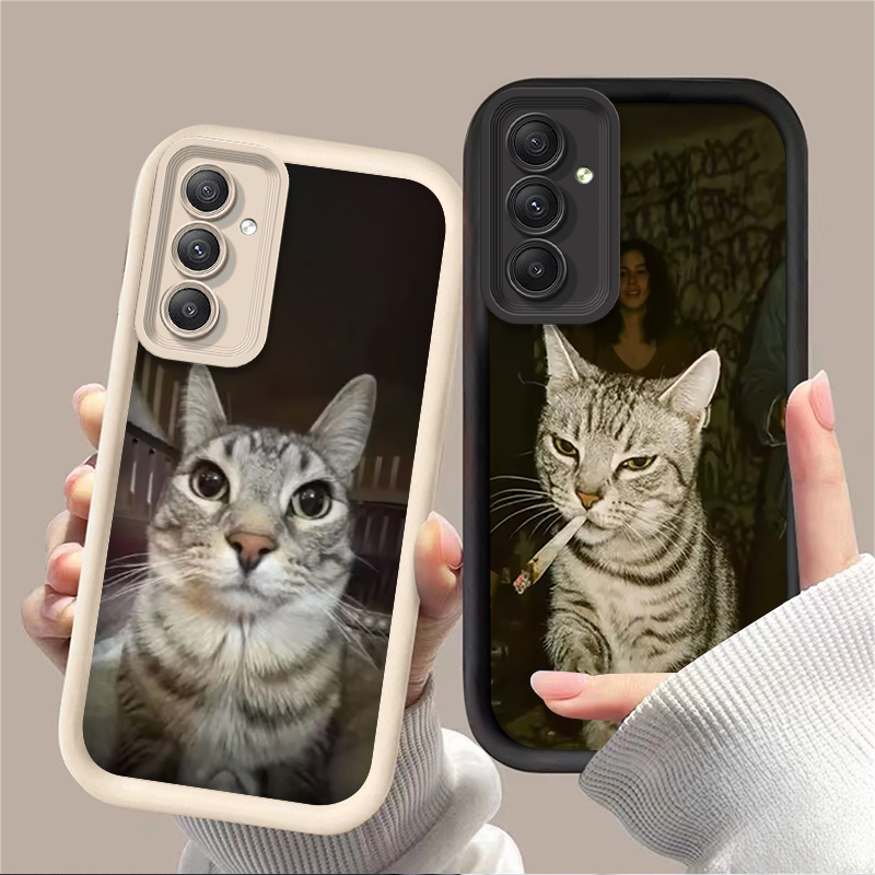 Phone Cases For Samsung A14 - Trendy Cat Smoking Phone Case for