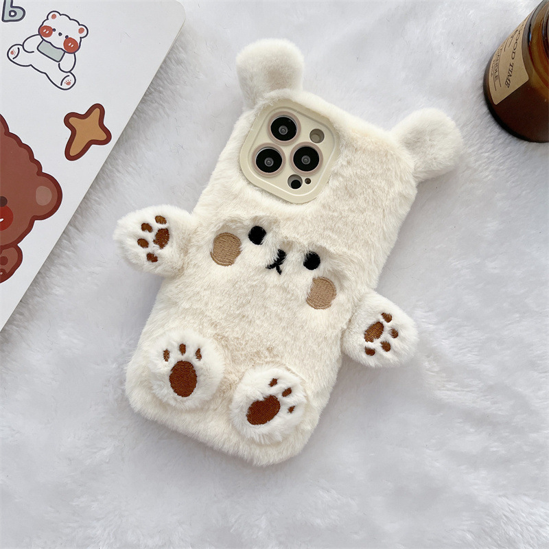 Korean 3D Cartoon Bear Fluffy  - Phone Cases For Iphone 17 review and price