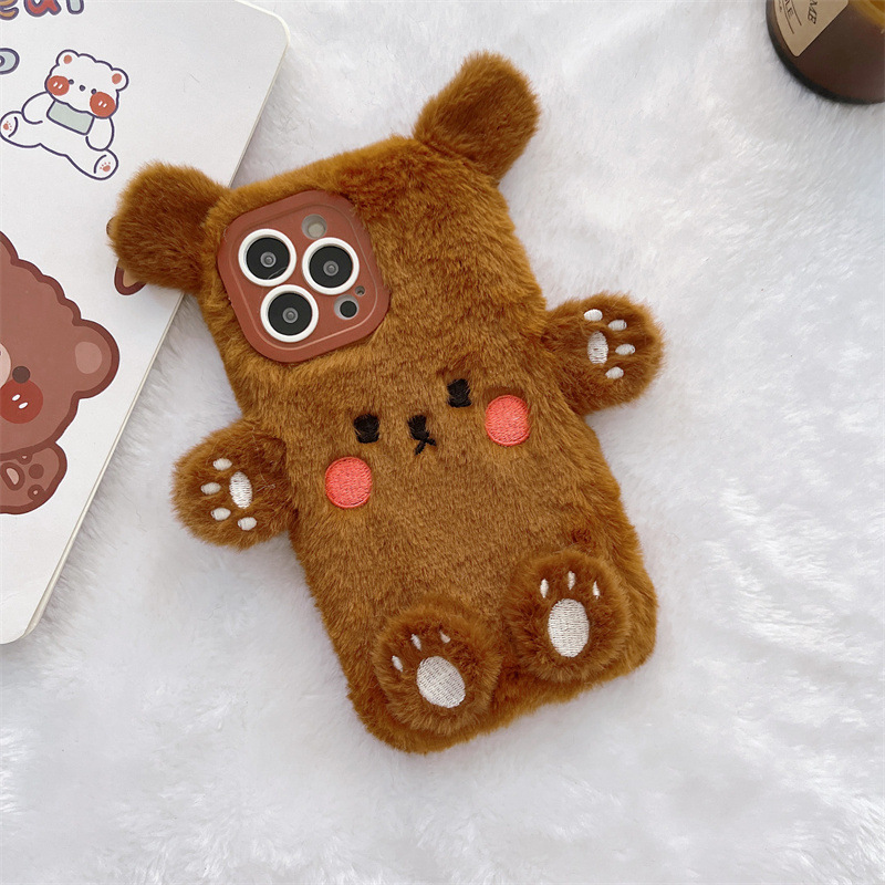 Korean 3D Cartoon Bear Fluffy  - Phone Cases For Iphone 17 review and price